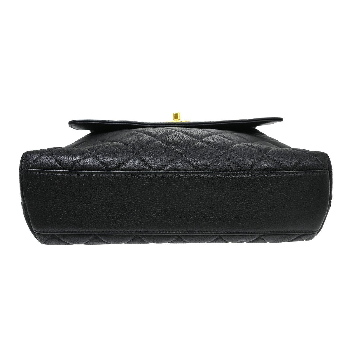 Chanel Vintage Classic Top Handle Flap Bag Quilted Caviar Black Leather Handbag (Pre-Owned)