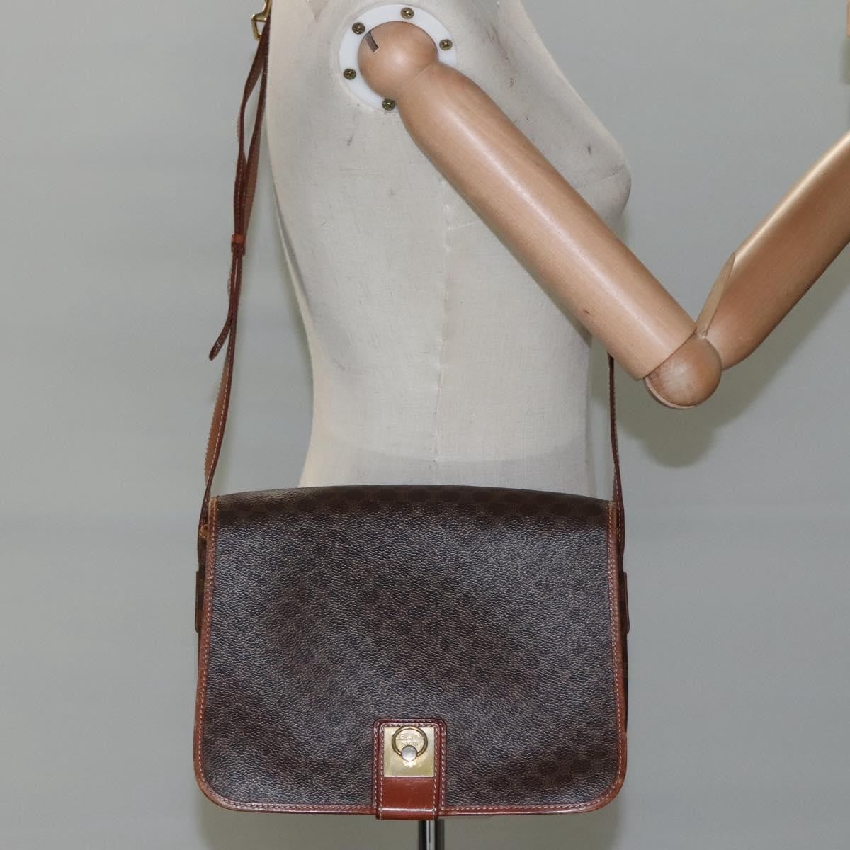 Celine Vintage Macadam Shoulder Bag Canvas And Leather Brown Canvas Shoulder Bag Bag (Pre-Owned)