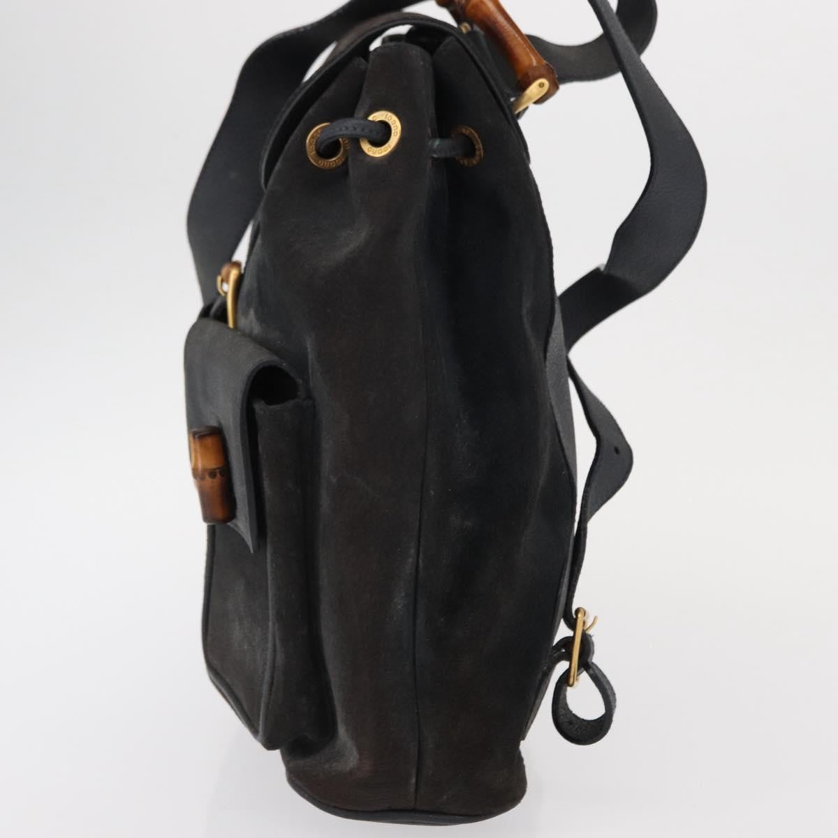Gucci Vintage Bamboo Backpack Suede Navy Suede Backpack Bag (Pre-Owned)