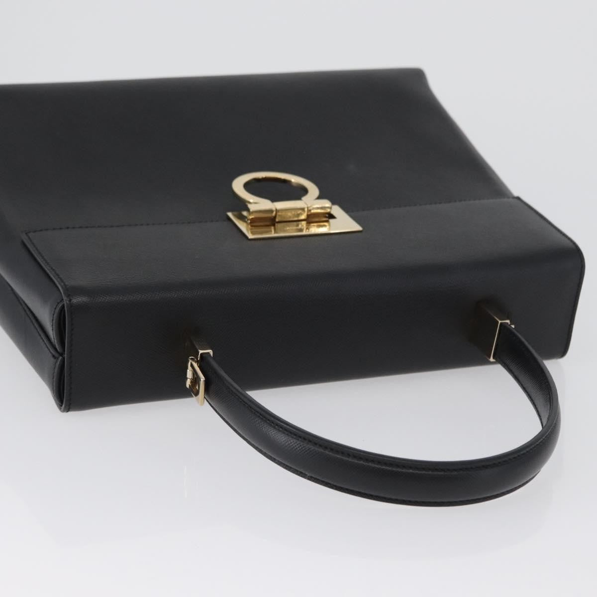 Salvatore Ferragamo Gancini Handbag Leather Black Leather Handbag (Pre-Owned)