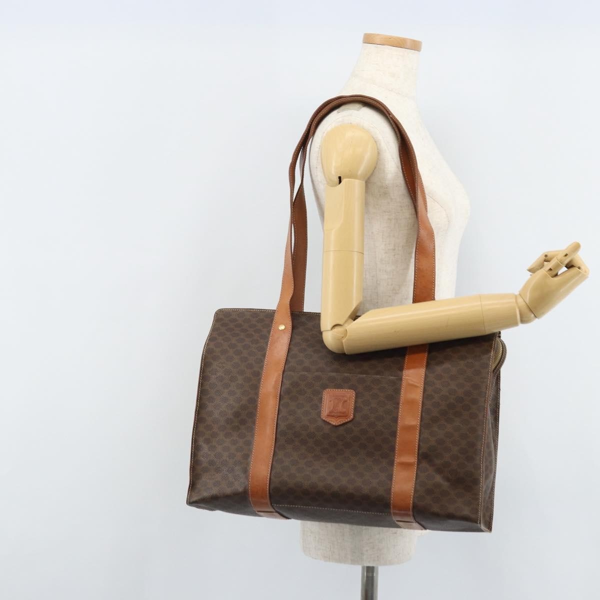Celine Vintage Macadam Handbag Canvas And Leather Brown Canvas Tote Bag Bag (Pre-Owned)