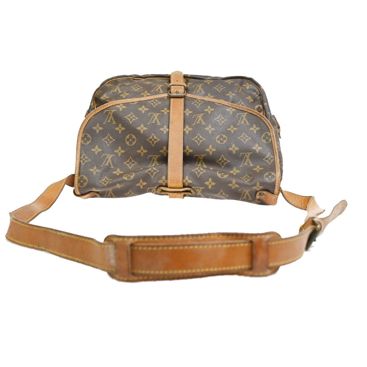Louis Vuitton Saumur Handbag Monogram Canvas Brown Leather Shoulder Bag Bag (Pre-Owned)
