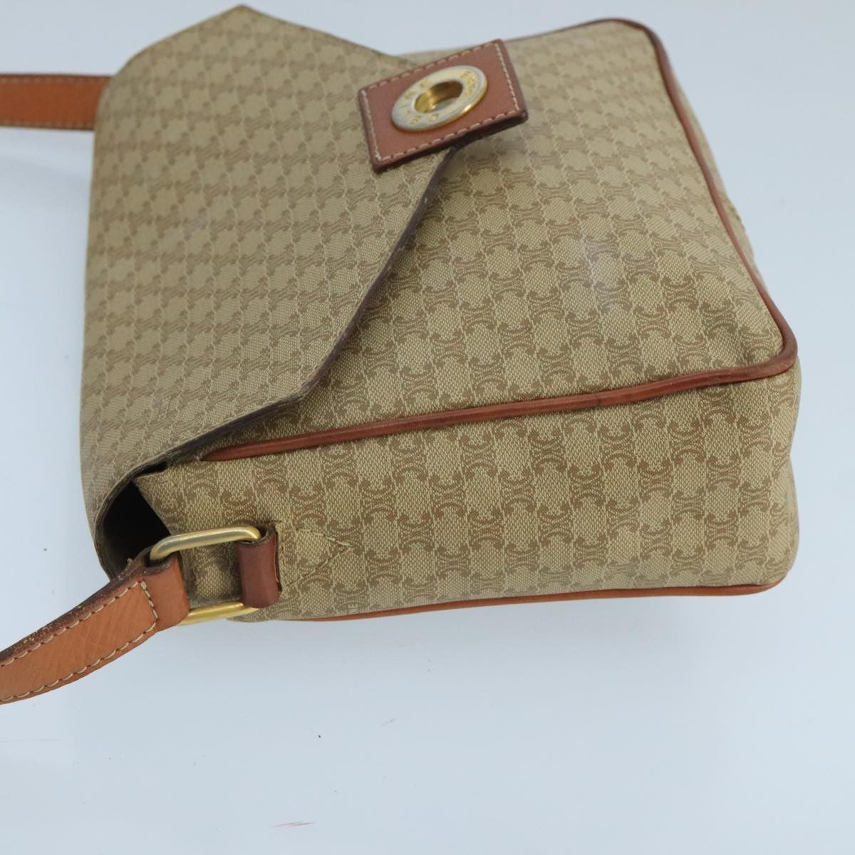 Celine Vintage Macadam Circle Logo Shoulder Bag Canvas And Leather Beige Canvas Shoulder Bag Bag (Pre-Owned)
