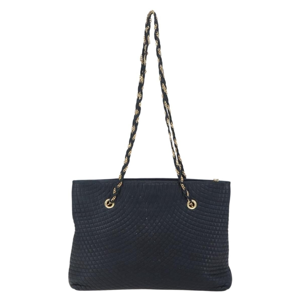Bally Vintage Chain Shoulder Bag Quilted Leather Navy Leather Shoulder Bag Bag (Pre-Owned)