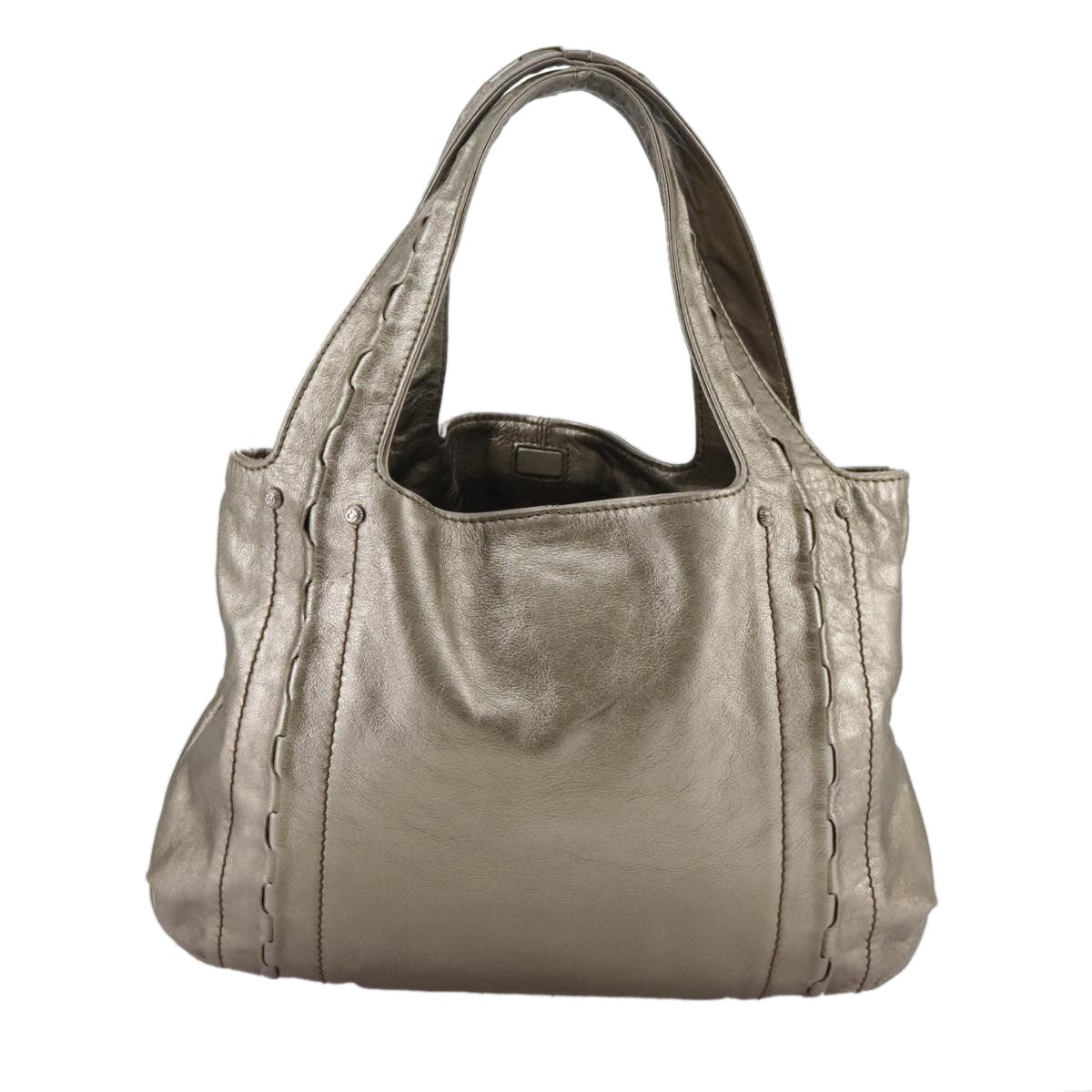 Salvatore Ferragamo Gancini Handbag Leather Gold Leather Handbag (Pre-Owned)