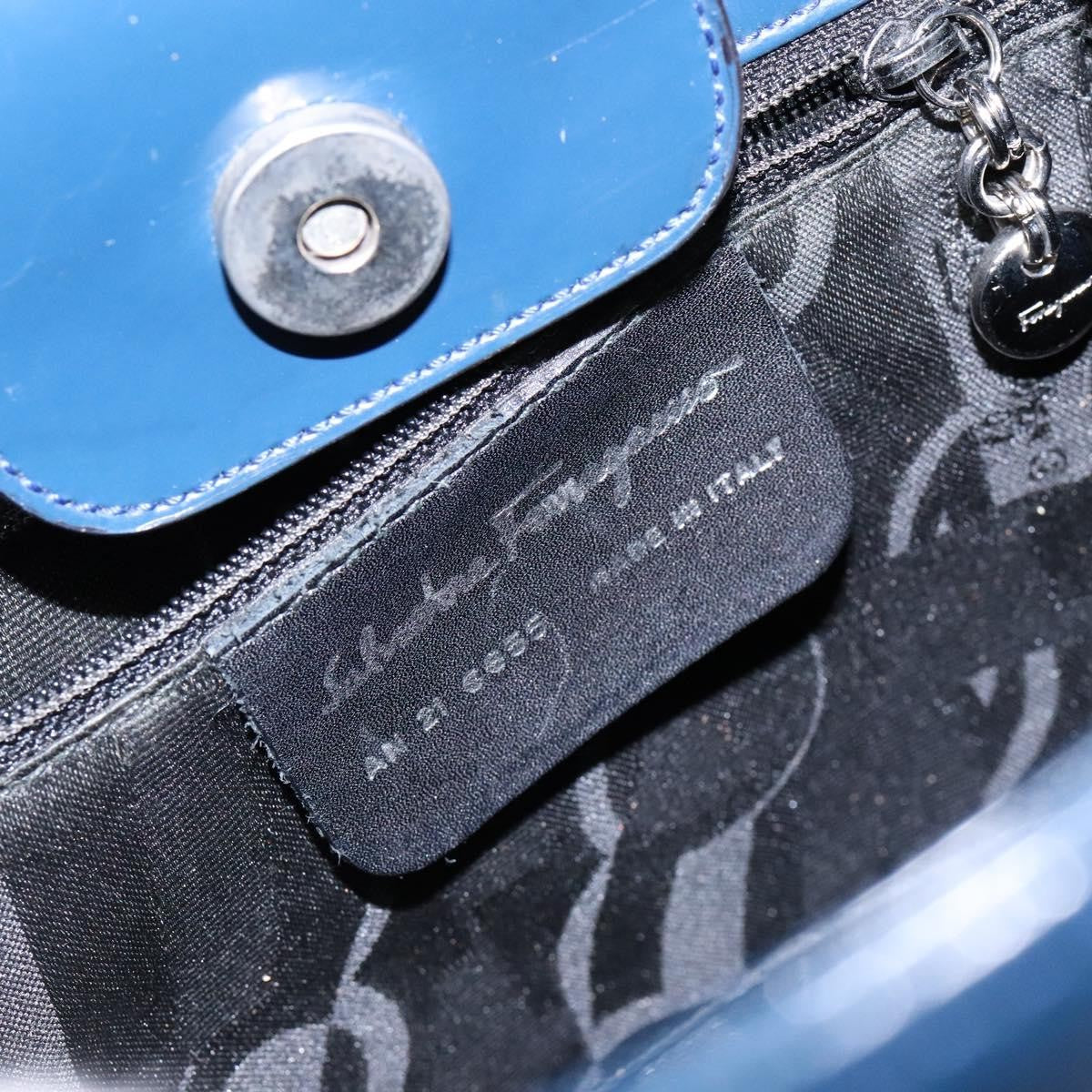 Salvatore Ferragamo Vintage Gancini Bucket Bag Patent Leather Blue Patent_Leather Shoulder Bag Bag (Pre-Owned)