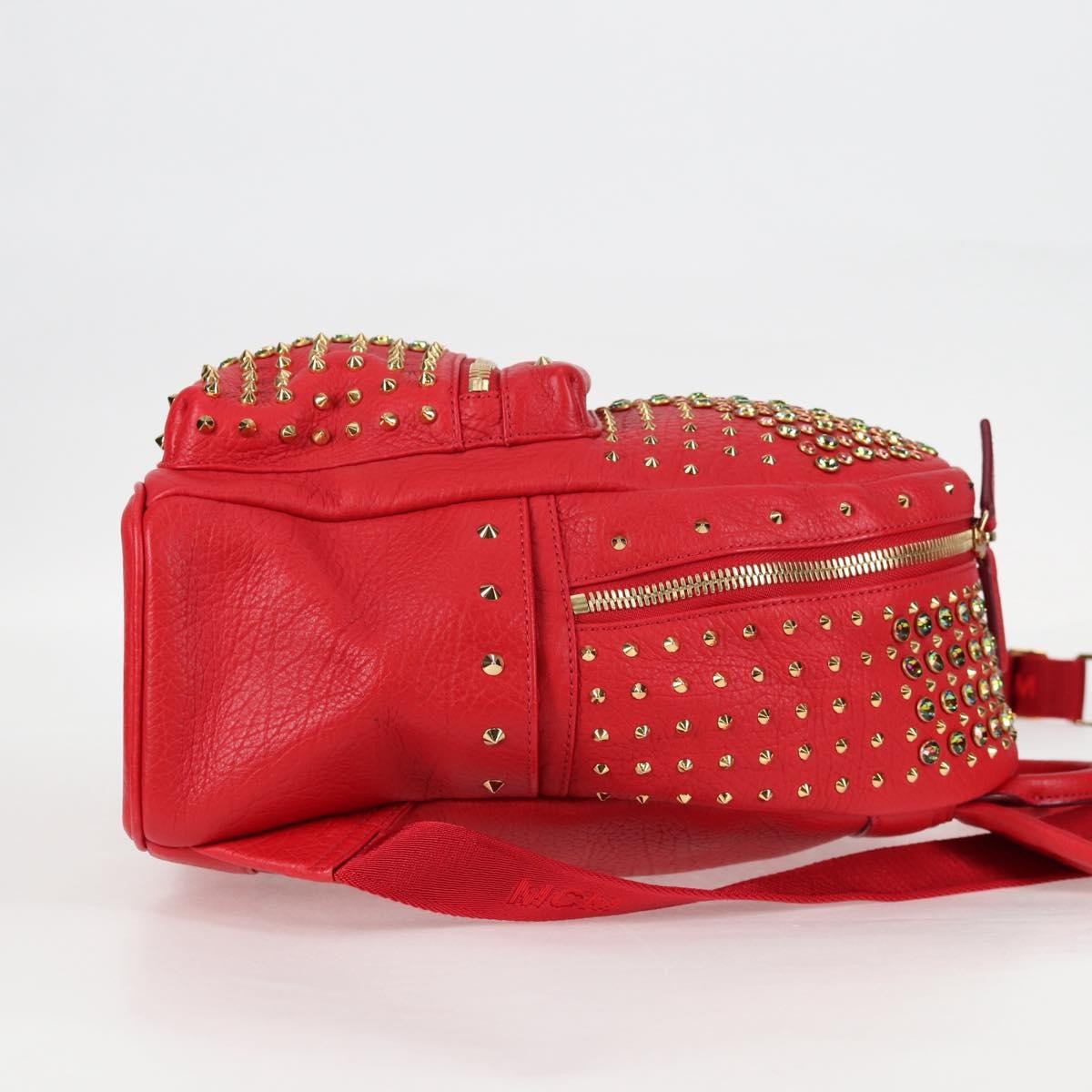 MCM Vintage Vicetos Backpack Leather Red Leather Backpack Bag (Pre-Owned)
