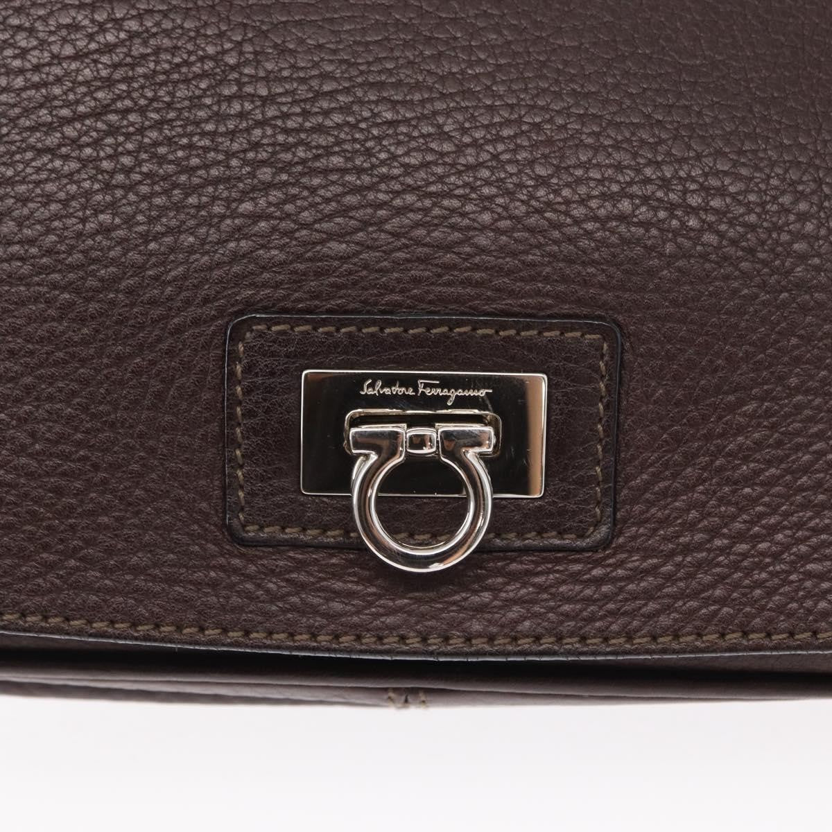 Salvatore Ferragamo Gancini Shoulder Bag Leather Brown Leather Shoulder Bag Bag (Pre-Owned)