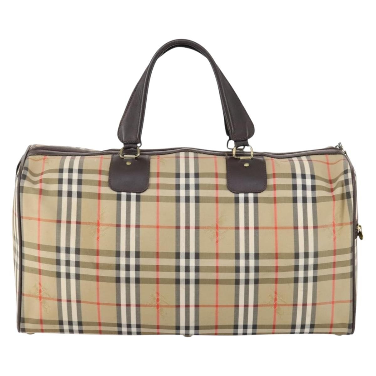 Burberry Vintage Duffle Bag Haymarket Canvas Beige Canvas Travel Bag Bag (Pre-Owned)