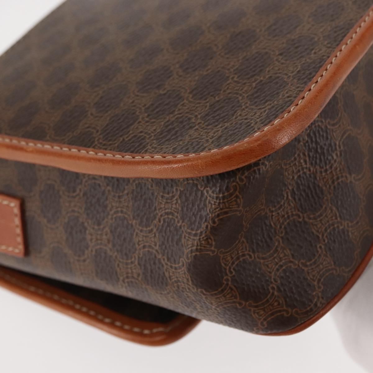 Celine Vintage Macadam Circle Logo Shoulder Bag Canvas And Leather Brown Canvas Bag (Pre-Owned)