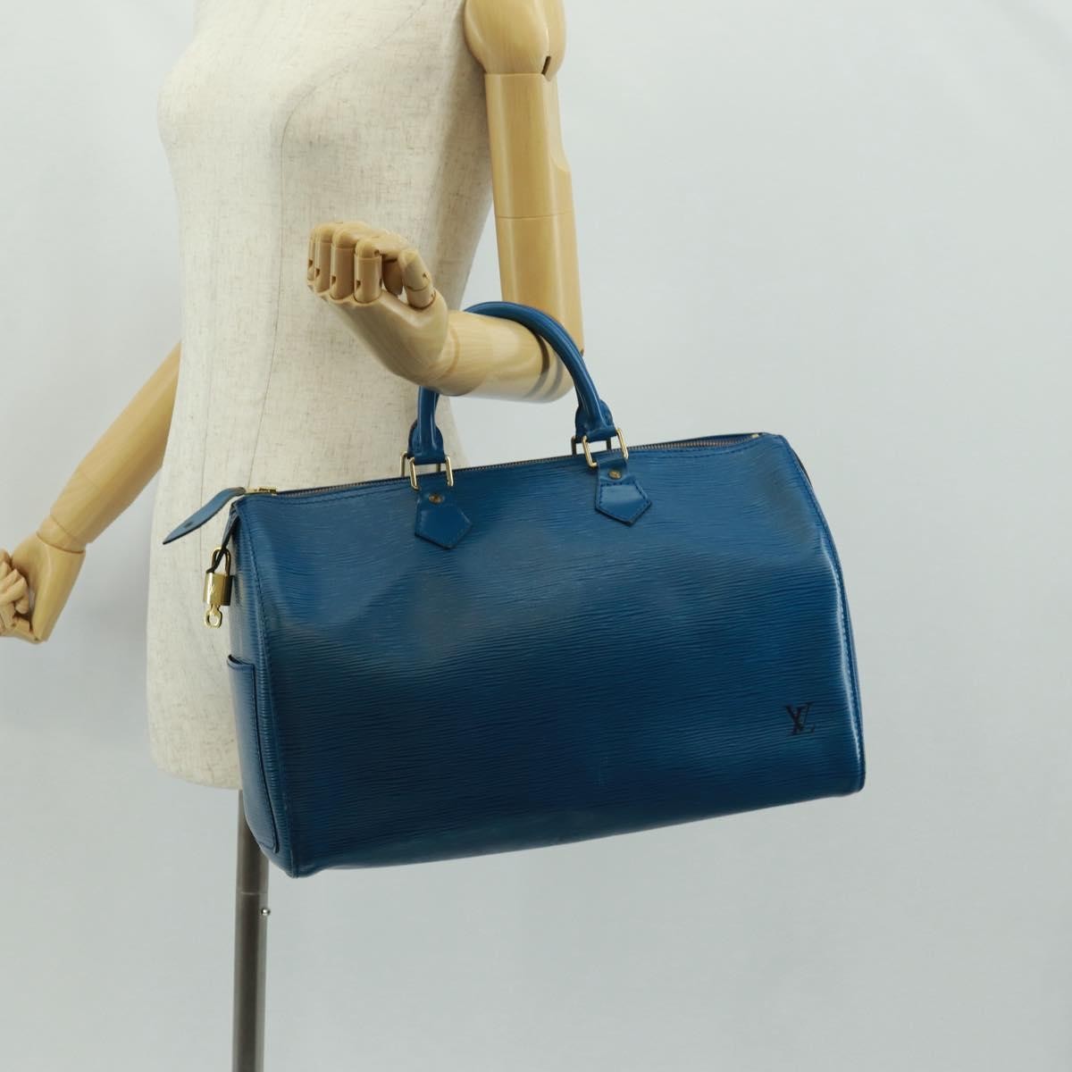 Louis Vuitton Speedy Handbag Epi Leather Blue Leather Handbag (Pre-Owned)