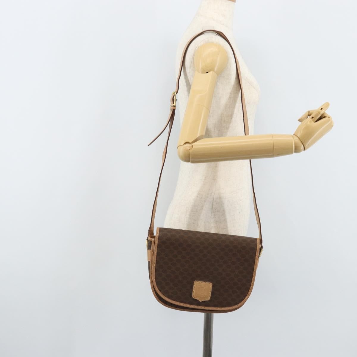Celine Vintage Macadam Shoulder Bag Canvas And Leather Brown Canvas Shoulder Bag Bag (Pre-Owned)