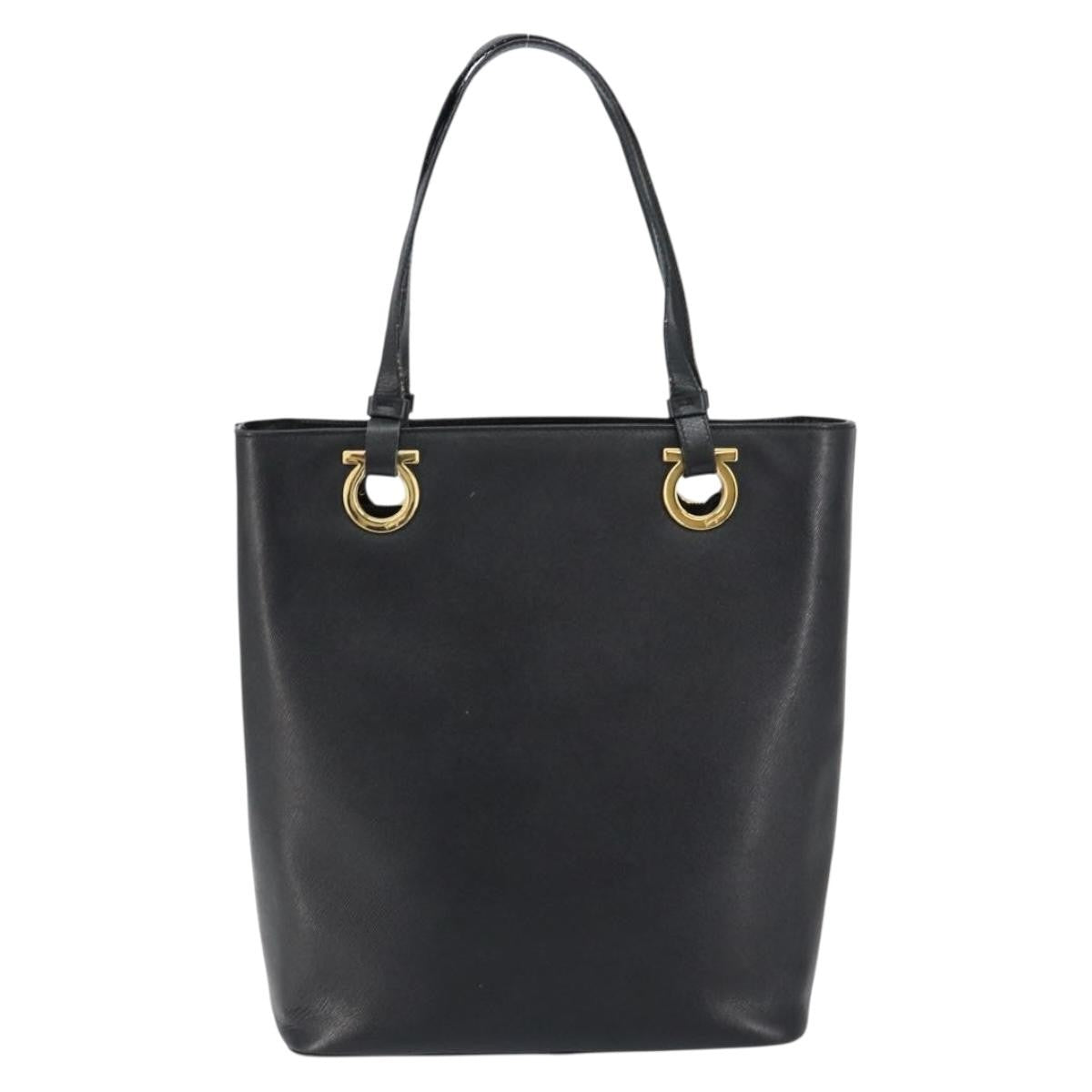 Salvatore Ferragamo Gancini Handbag Leather Black Leather Handbag (Pre-Owned)