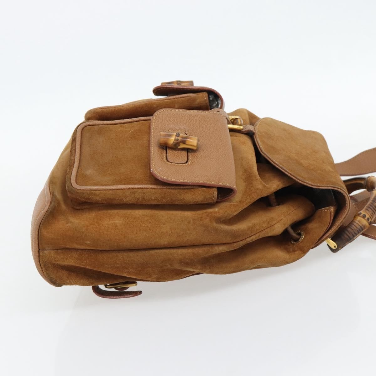 Gucci Vintage Bamboo Backpack Suede Brown Suede Backpack Bag (Pre-Owned)