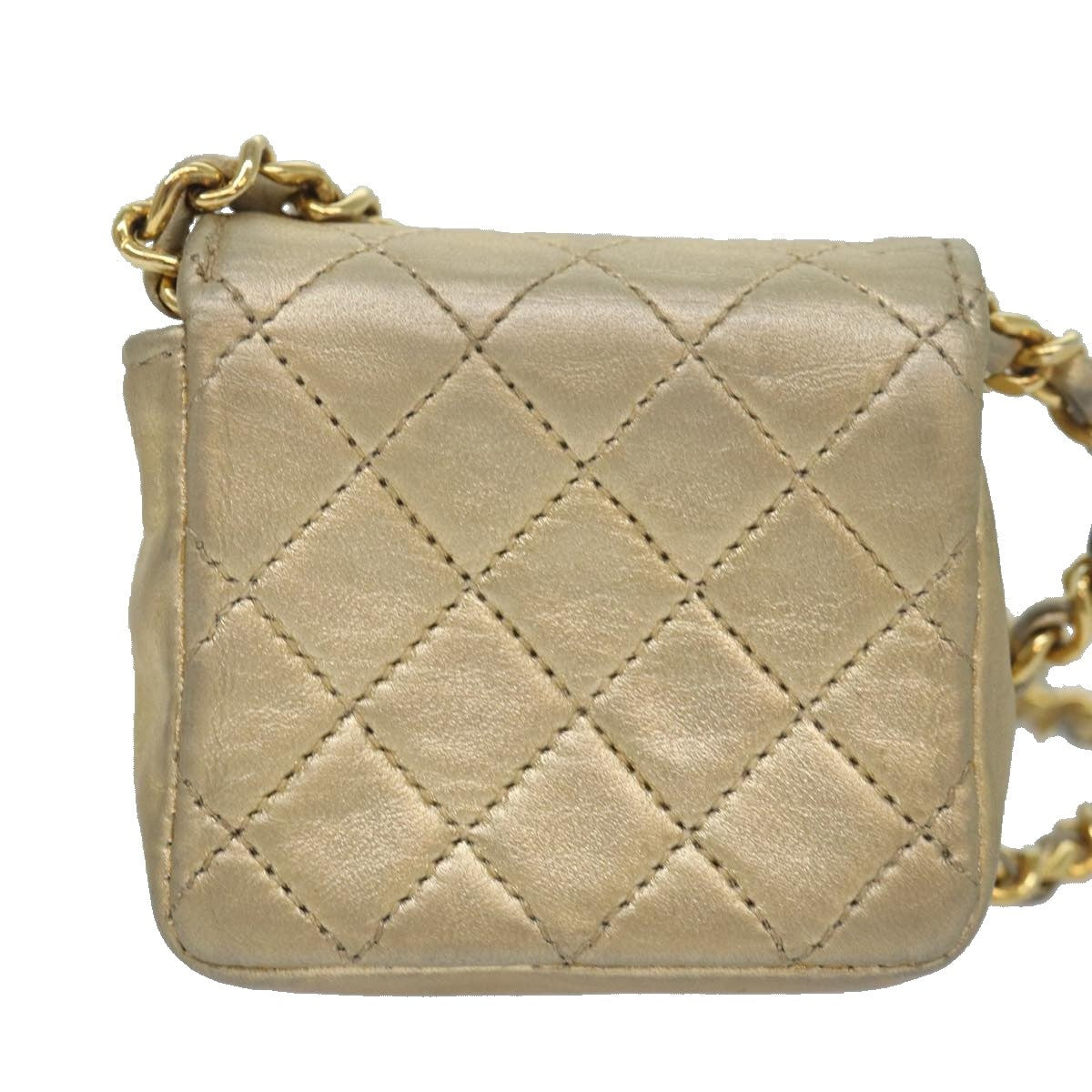Chanel Vintage Square Cc Flap Bag Quilted Leather Gold Leather Shoulder Bag Bag (Pre-Owned)