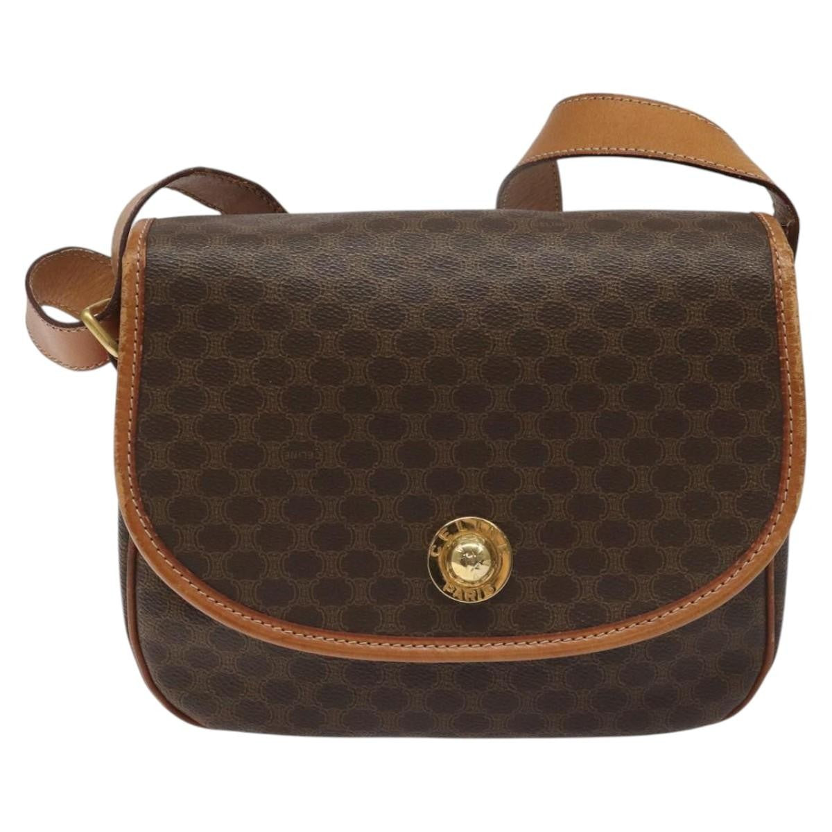 Celine Vintage Macadam Circle Logo Shoulder Bag Canvas And Leather Brown Canvas Shoulder Bag Bag (Pre-Owned)