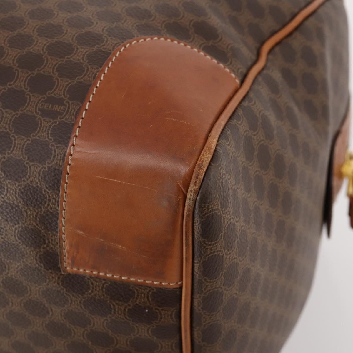 Celine Vintage Macadam Boston Bag Canvas And Leather Brown Pvc Handbag (Pre-Owned)