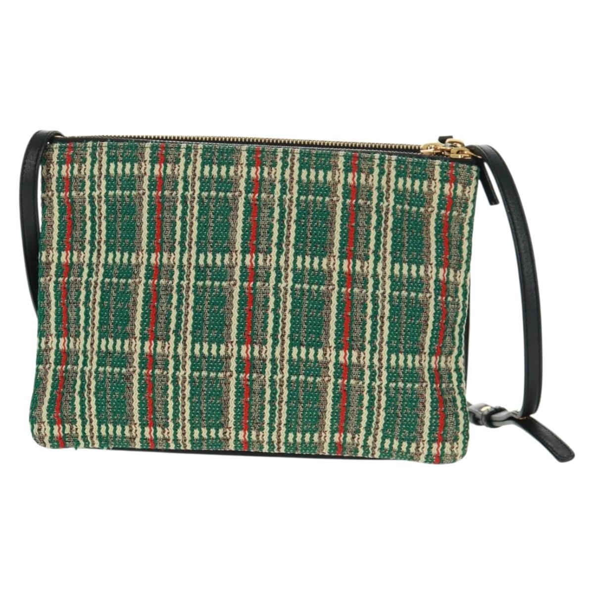 Celine Trio Crossbody Bag Tweed Green Tweed Shoulder Bag Bag (Pre-Owned)