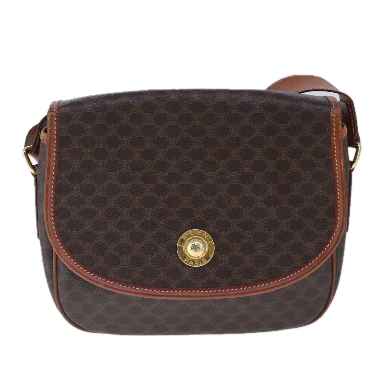 Celine Vintage Macadam Shoulder Bag Canvas And Leather Brown Canvas Shoulder Bag Bag (Pre-Owned)
