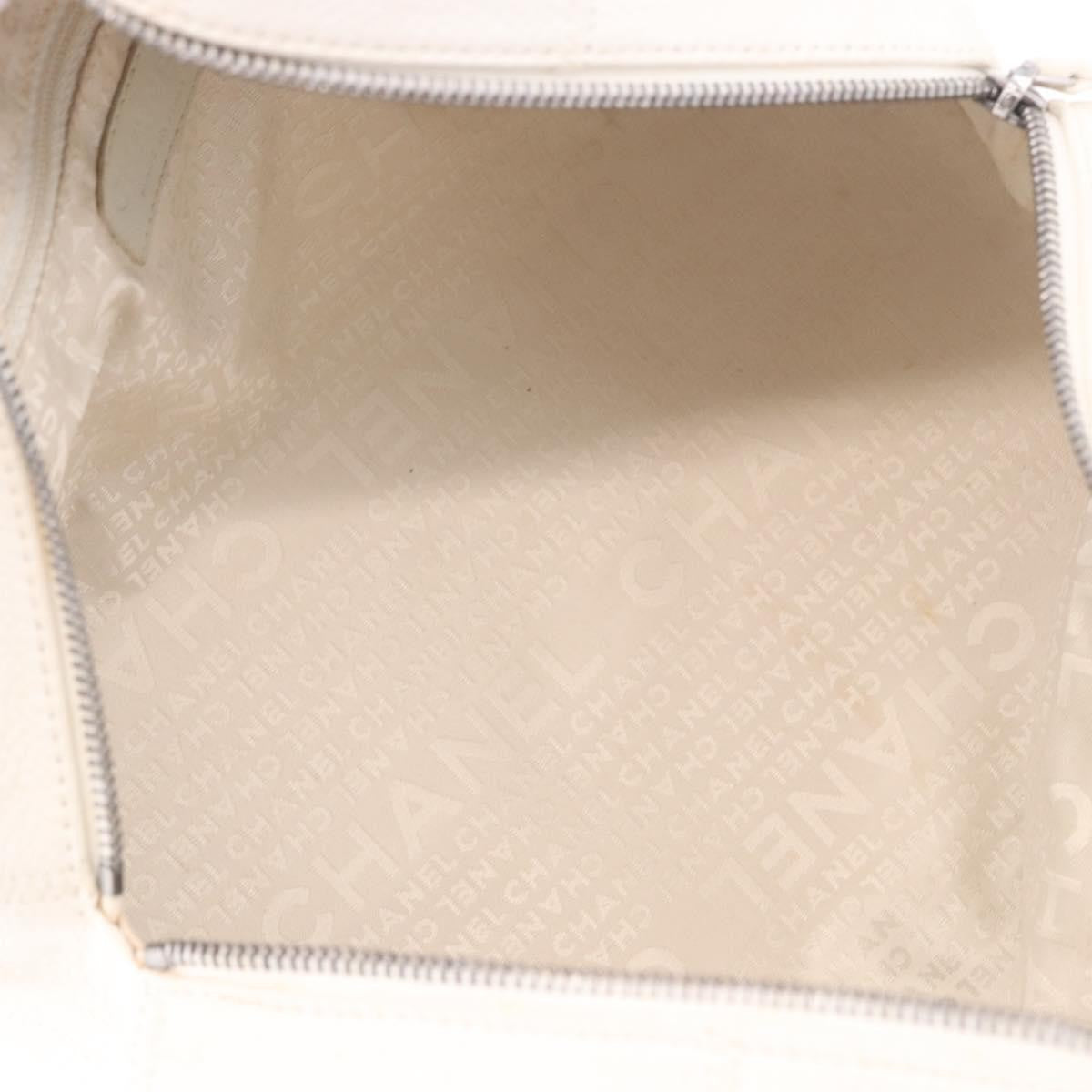 Chanel Square Stitch Bowler Bag Qulted Leather White Leather Handbag (Pre-Owned)