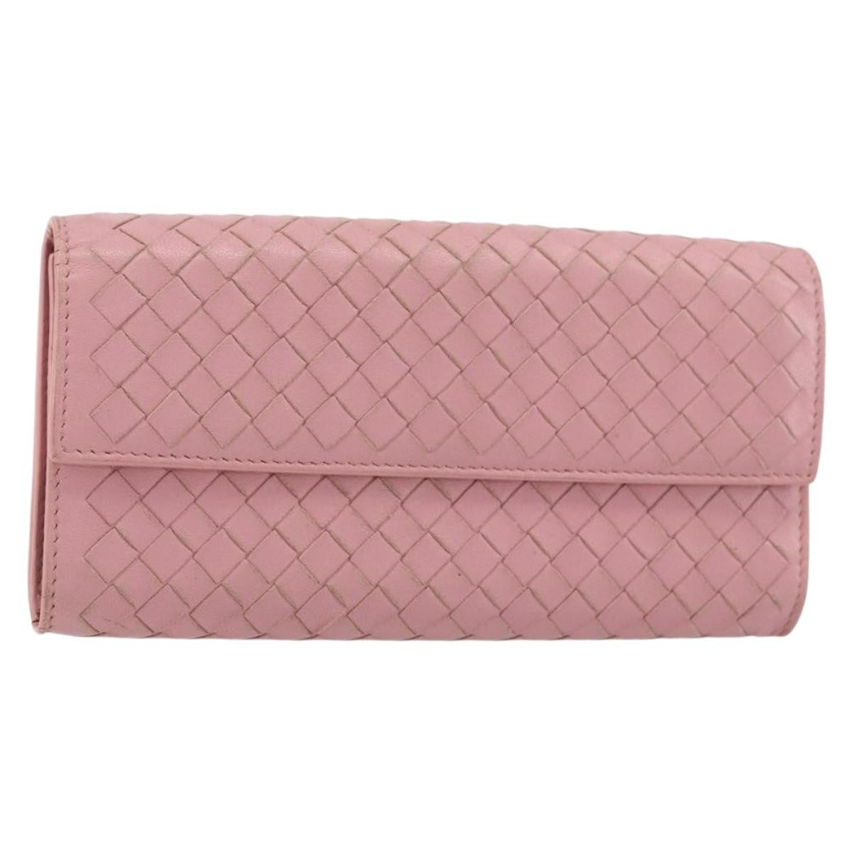 Bottega Veneta Intrecciato Long Zip  Wallet Leather Pink Leather Wallets Accessory (Pre-Owned)