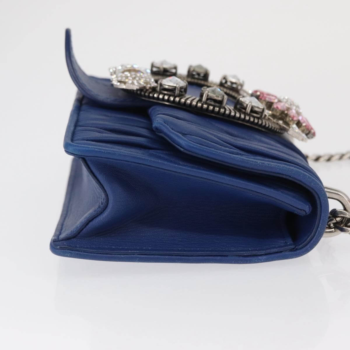 Miu Miu Madras Crystal Buckle Shoulder Bag Leather Blue Leather Shoulder Bag Bag (Pre-Owned)