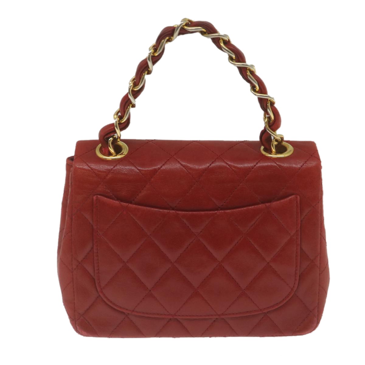 Chanel Vintage Square Chain Handle Flap Bag Quilted Lambskin Red Leather Handbag (Pre-Owned)