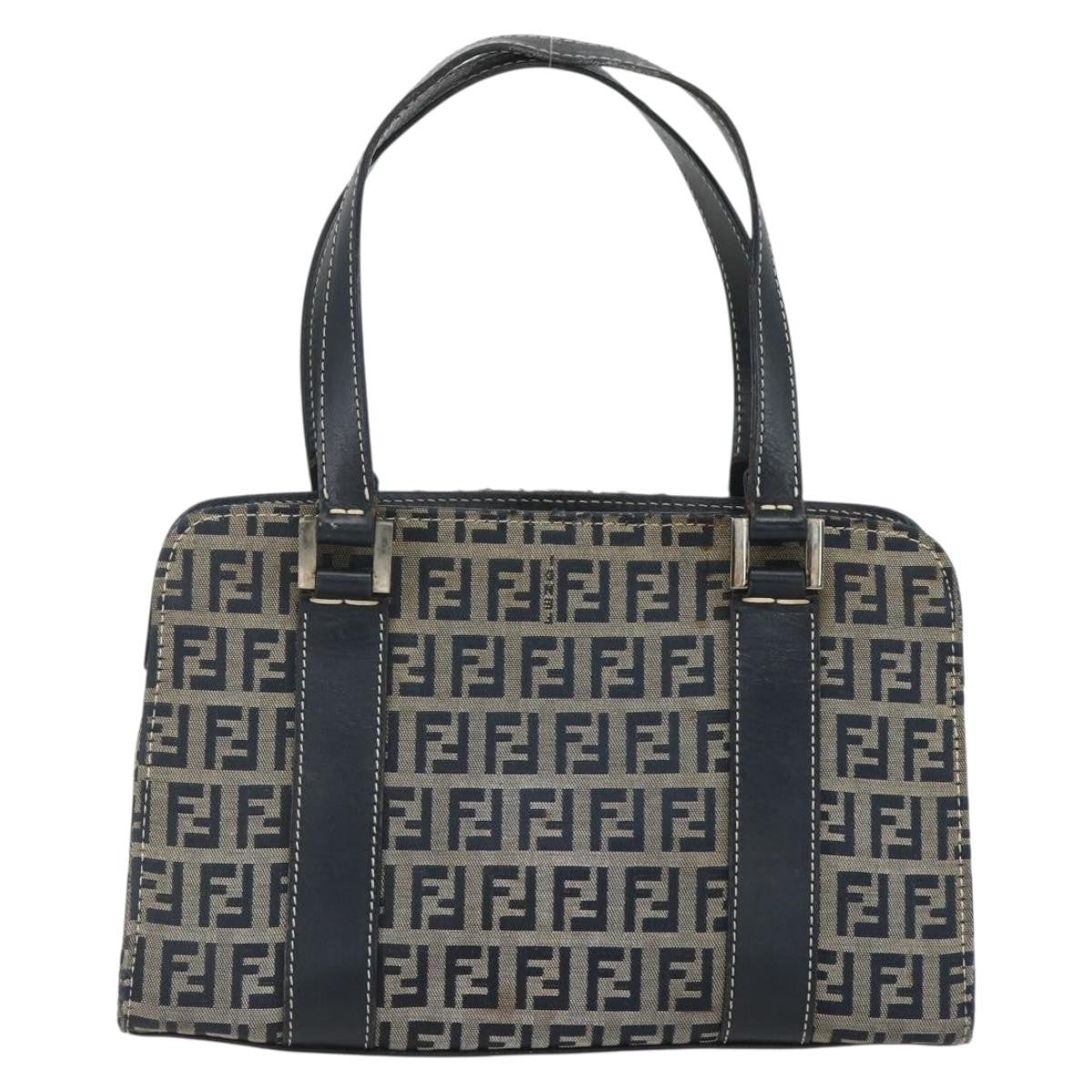 Fendi Vintage Satchel Zucchino Canvas Navy Canvas Handbag (Pre-Owned)