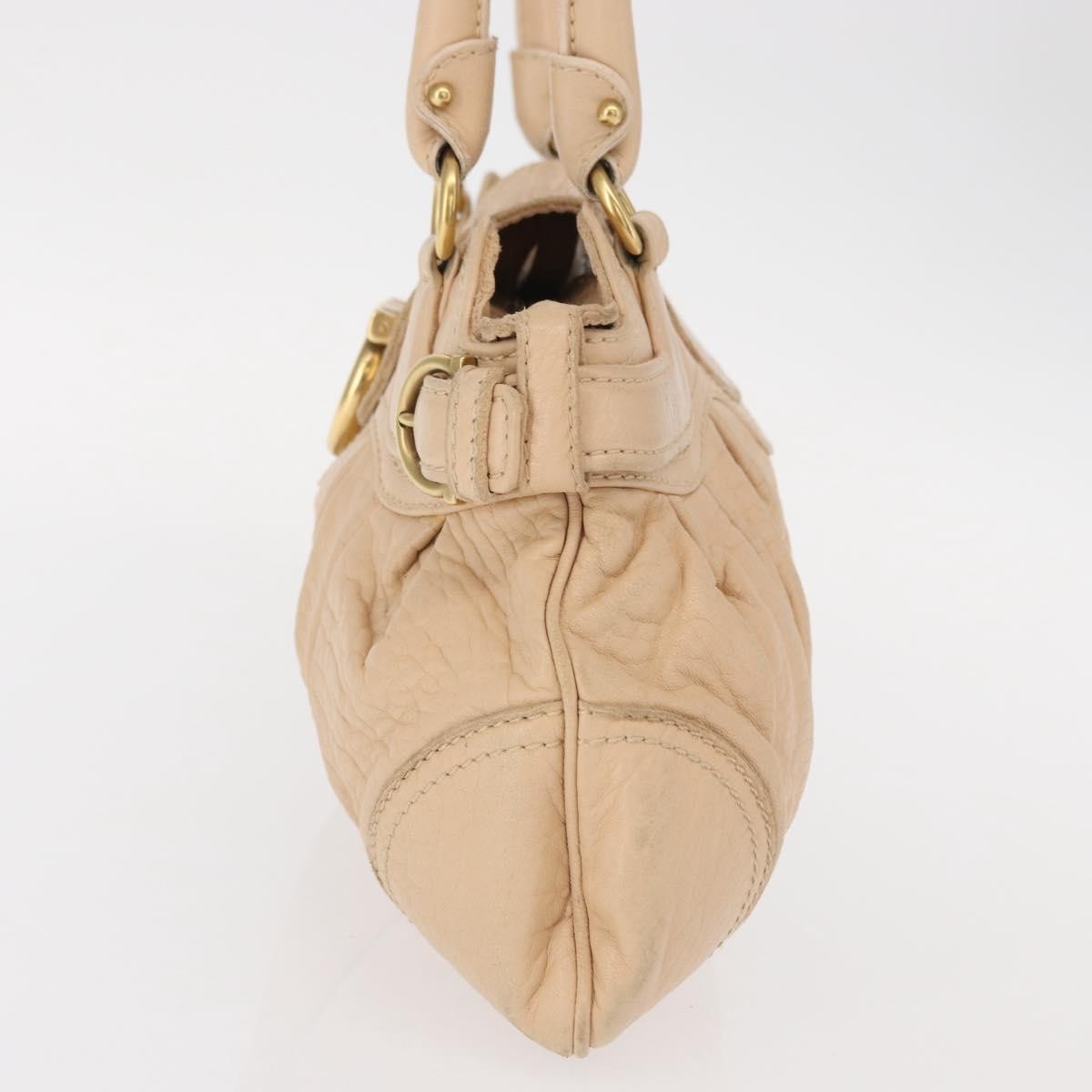 Salvatore Ferragamo Gancini Handbag Leather Beige Leather Handbag (Pre-Owned)
