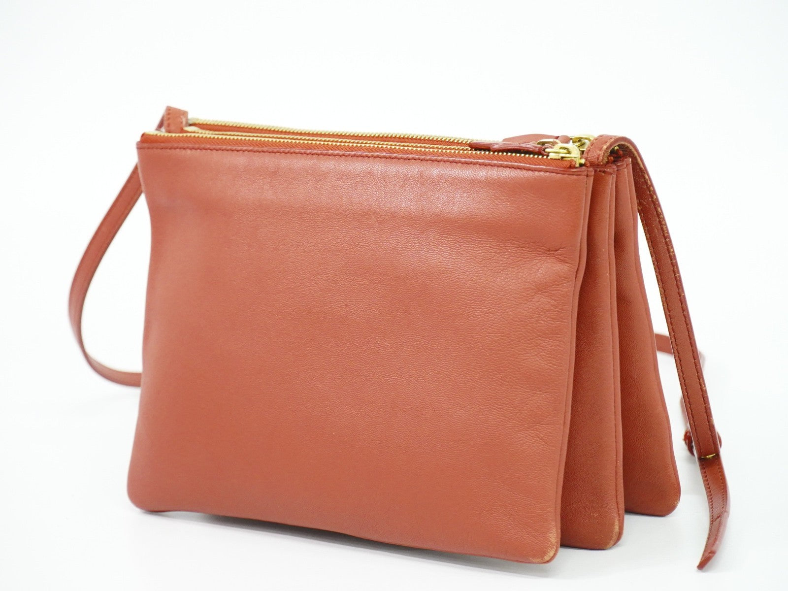 Celine Trio Crossbody Bag Leather Red Leather Shoulder Bag Bag (Pre-Owned)