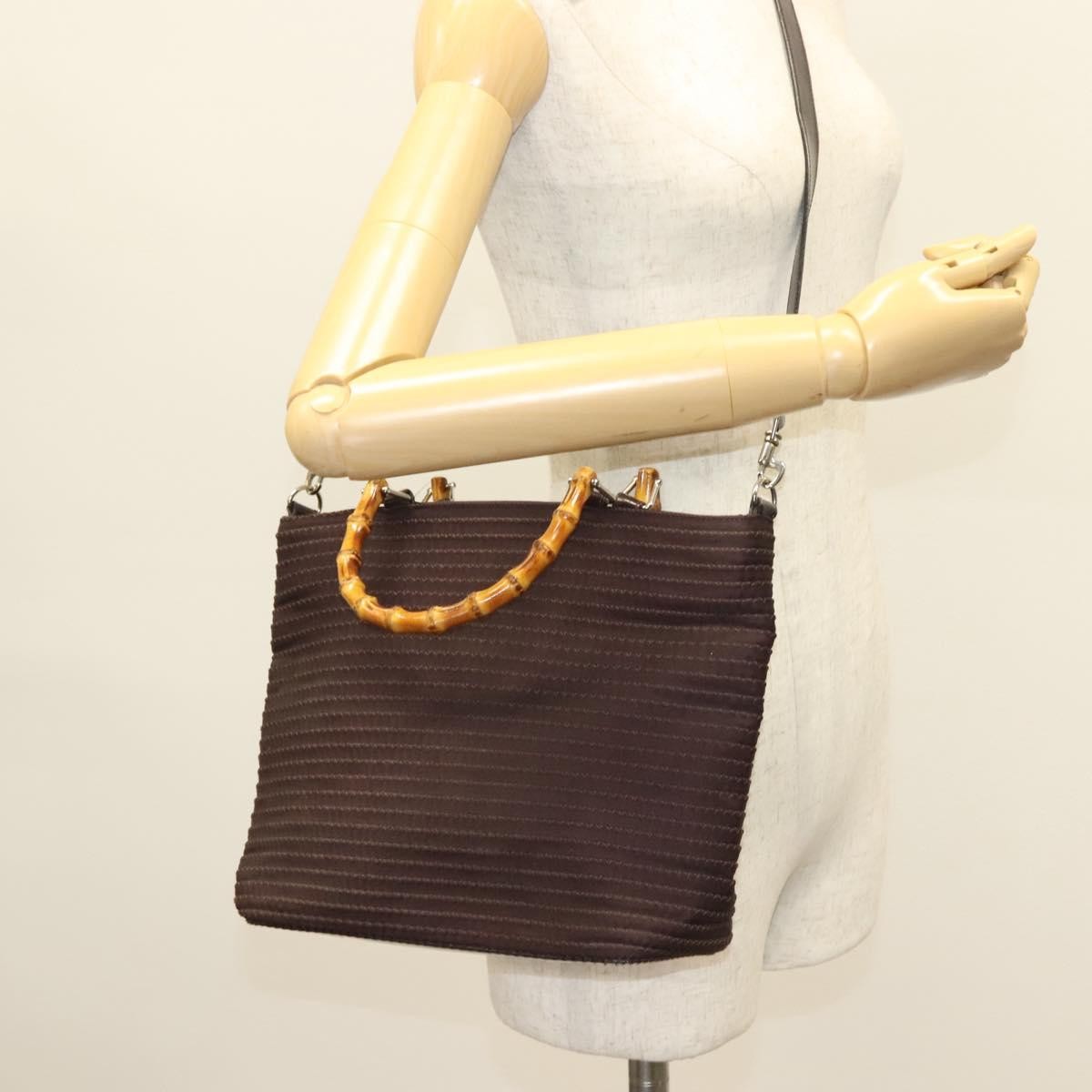Gucci Vintage Bamboo Handle Tote Nylon Brown Synthetic Bag (Pre-Owned)