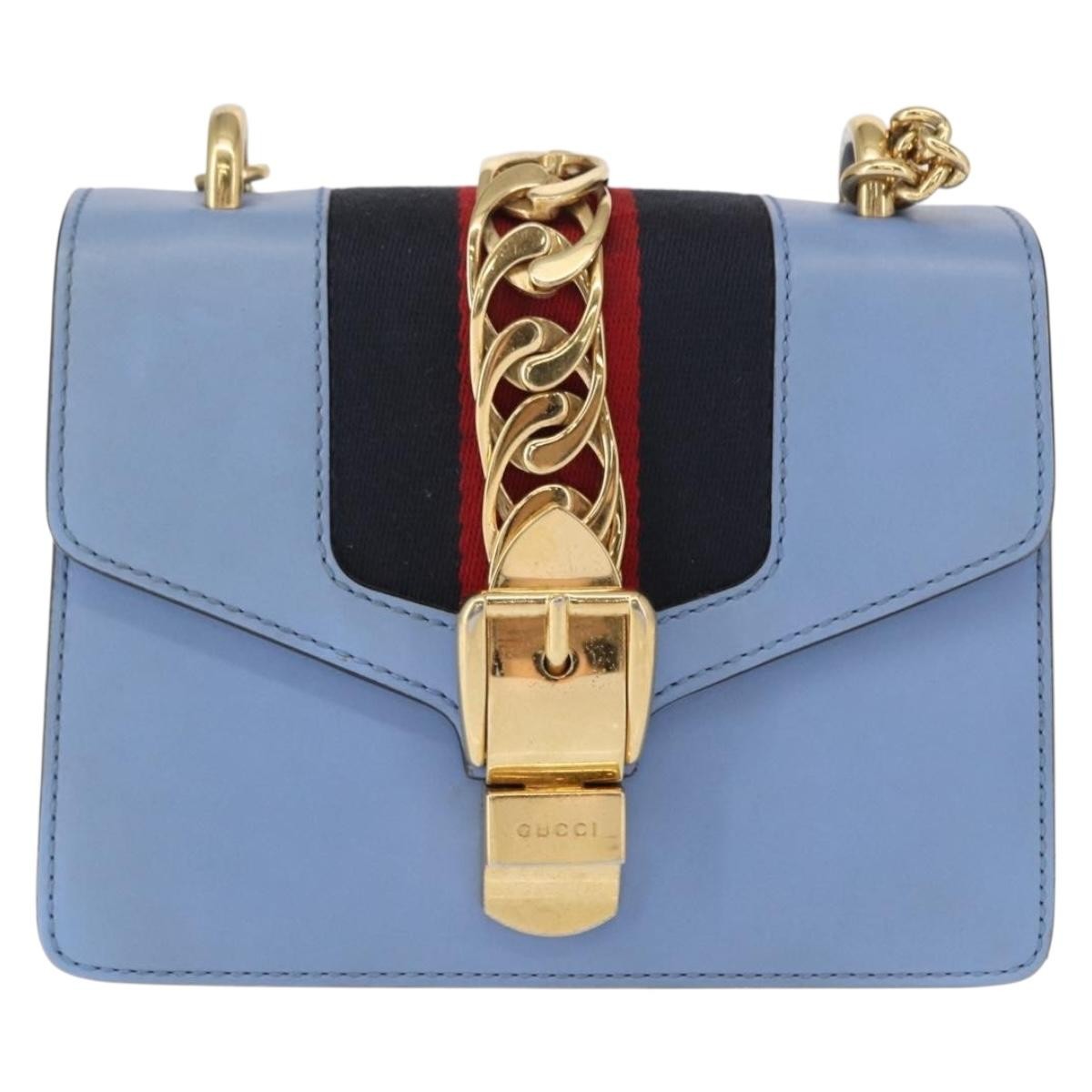 Gucci Sylvie Chain Shoulder Bag Leather Blue Leather Shoulder Bag Bag (Pre-Owned)