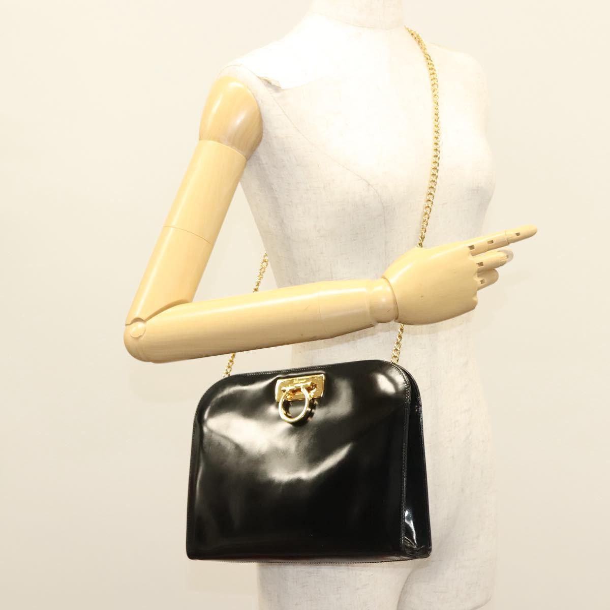 Salvatore Ferragamo Vintage Gancini Chain Shoulder Bag Patent Leather Black Patent_Leather Shoulder Bag Bag (Pre-Owned)