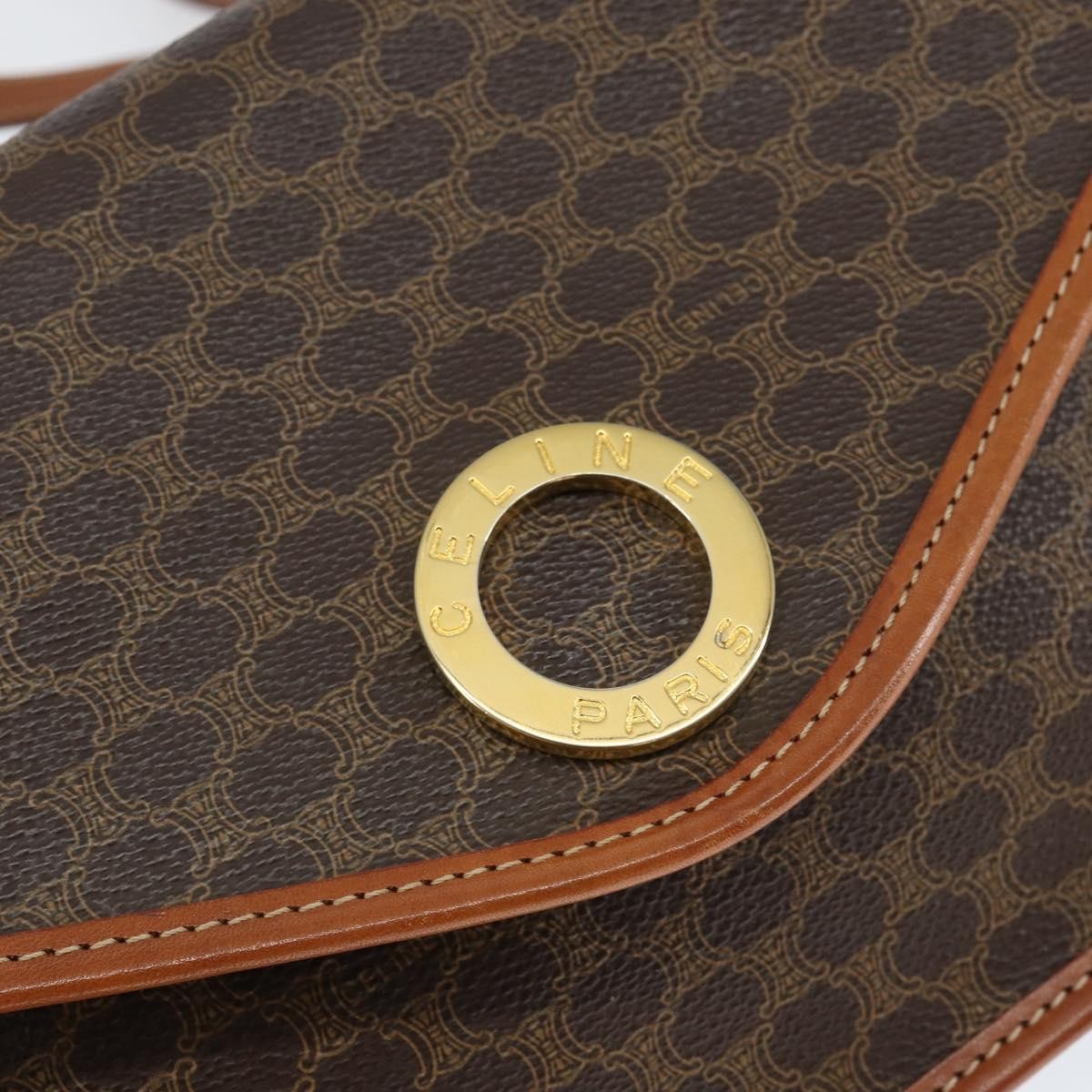 Celine Vintage Macadam Circle Logo Shoulder Bag Canvas And Leather Brown Canvas Shoulder Bag Bag (Pre-Owned)