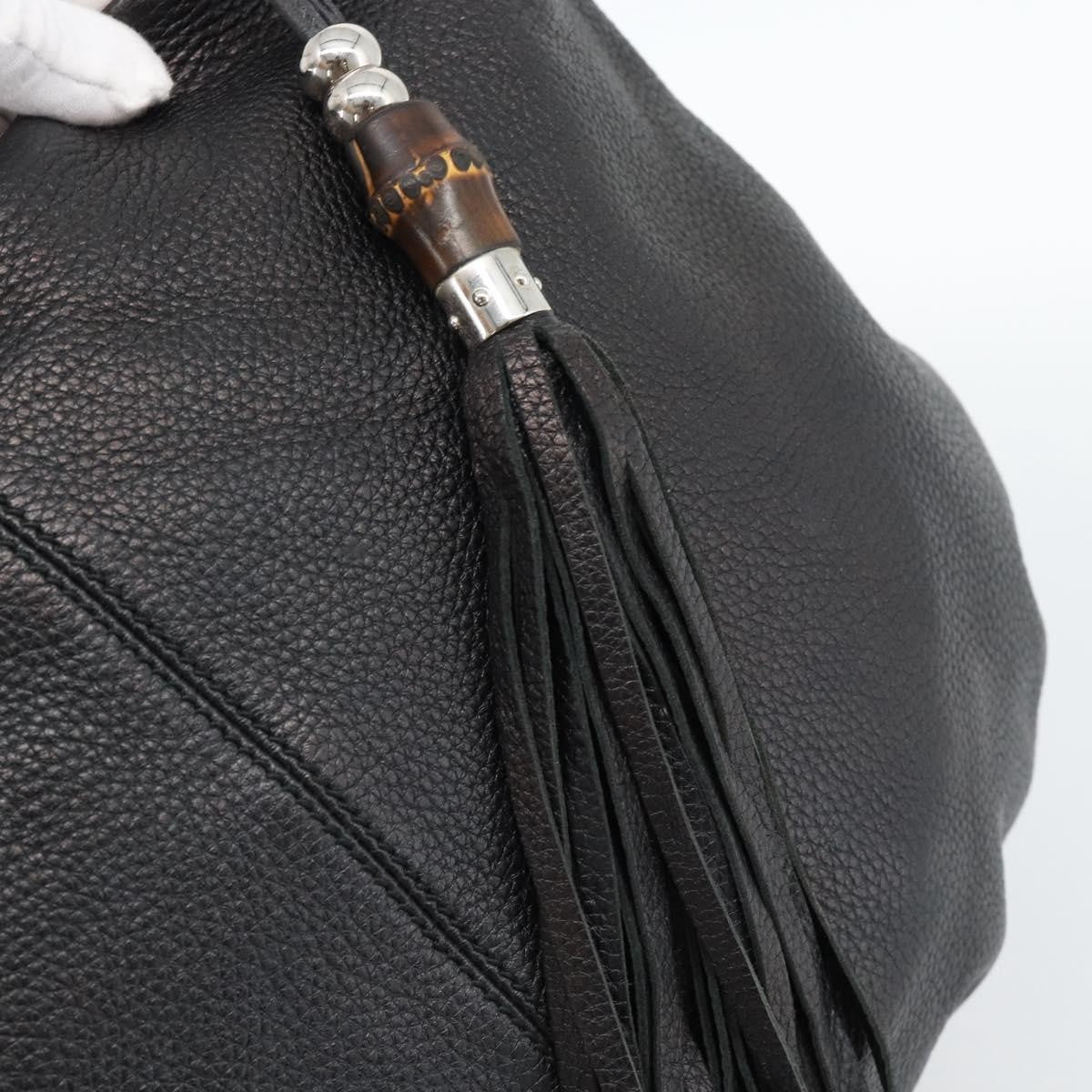 Gucci Vintage Bamboo Shoulder Bag Nylon Black Leather Handbag (Pre-Owned)