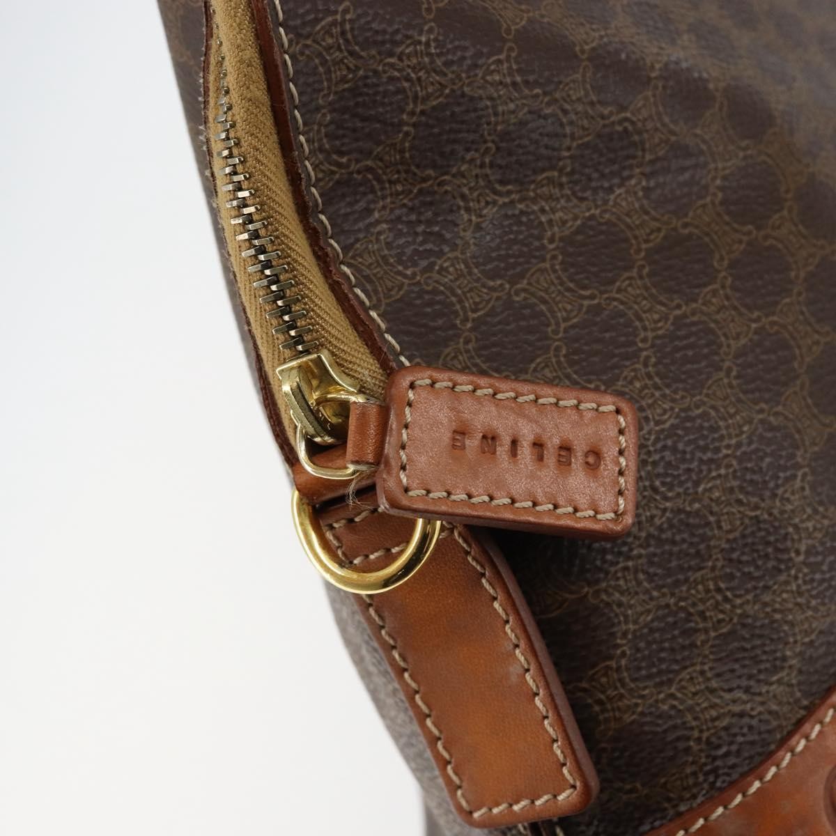 Celine Vintage Macadam Handbag Macadam Brown Canvas Bag (Pre-Owned)