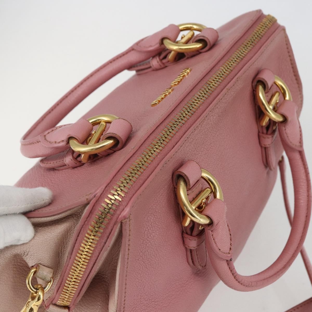 Miu Miu Madras Bowler Bag Leather Pink Leather Handbag (Pre-Owned)