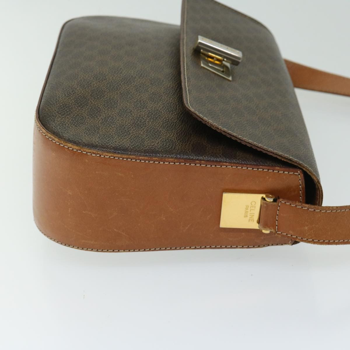 Celine Vintage Macadam Shoulder Bag Canvas And Leather Brown Canvas Shoulder Bag Bag (Pre-Owned)