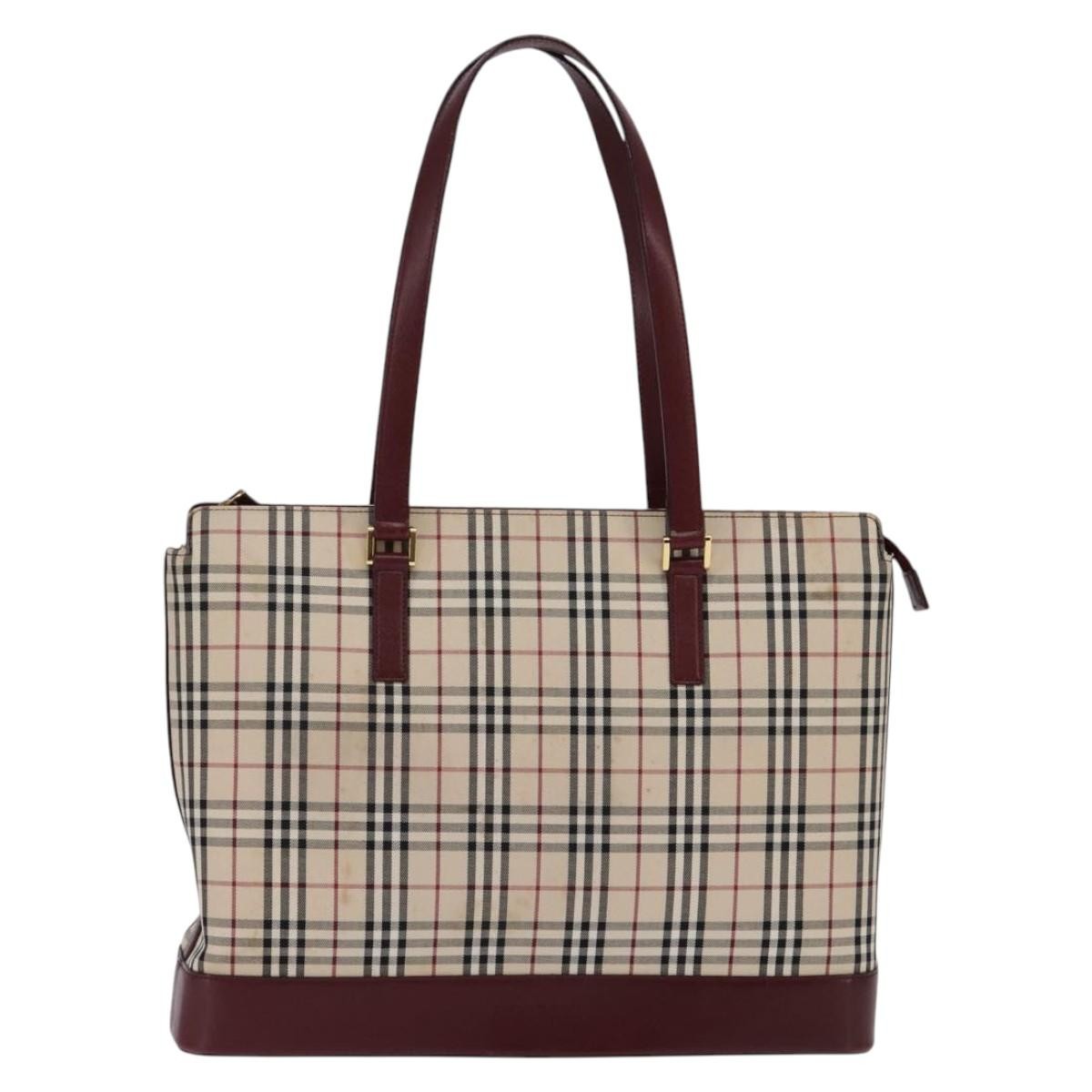 Burberry Nova Check Tote Canvas Check Pattern Beige Canvas Bag (Pre-Owned)