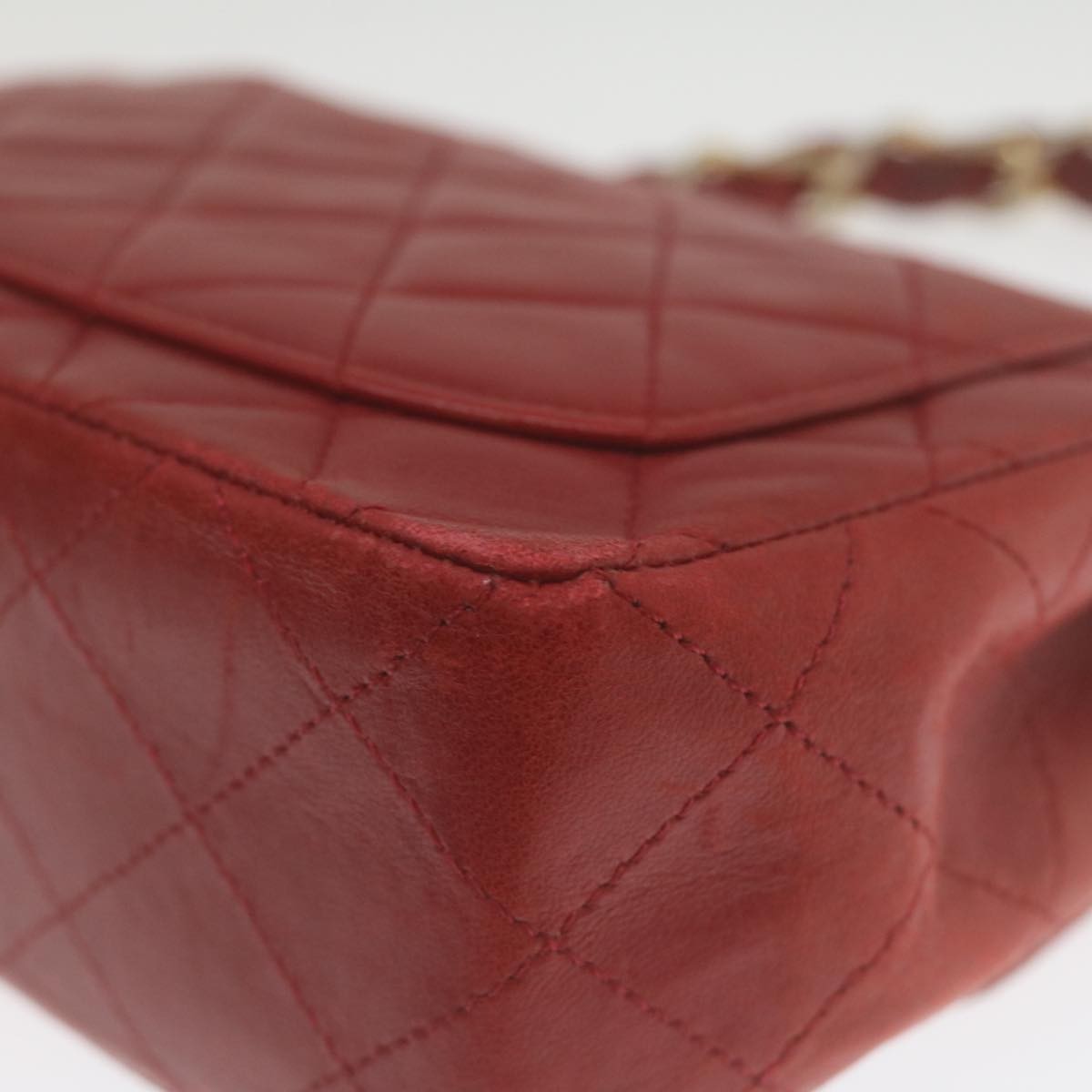 Chanel Vintage Square Chain Handle Flap Bag Quilted Lambskin Red Leather Handbag (Pre-Owned)