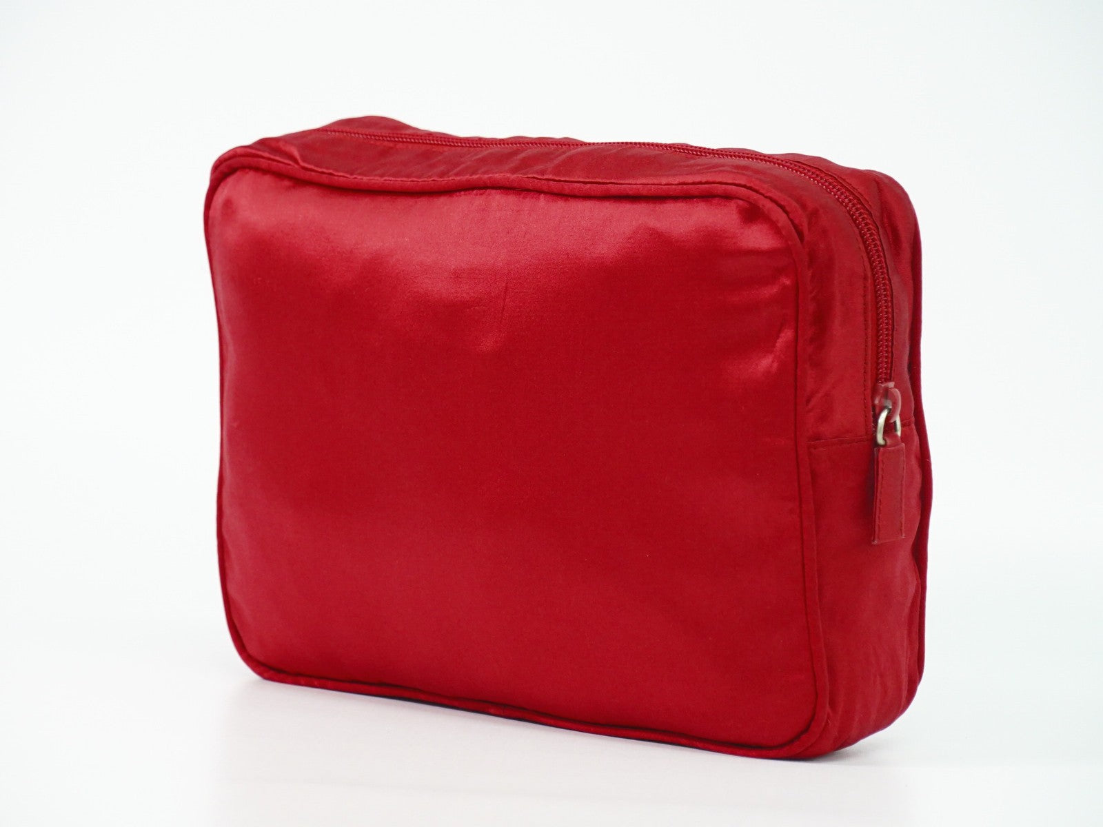 Prada Zip Around Toiletry Bag Silk Red Satin Clutche & Pouche Bag (Pre-Owned)