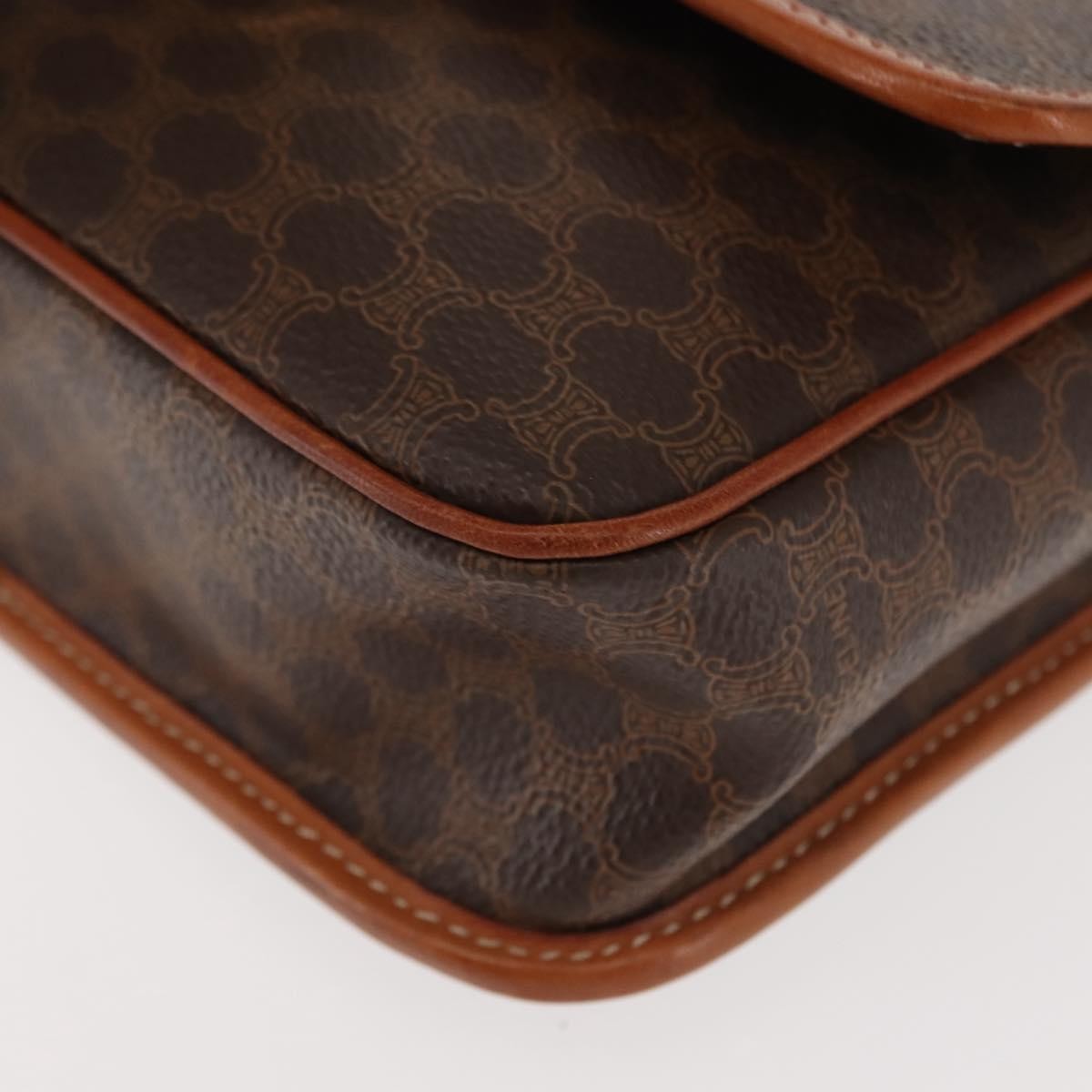Celine Vintage Macadam Circle Logo Shoulder Bag Canvas And Leather Brown Canvas Bag (Pre-Owned)