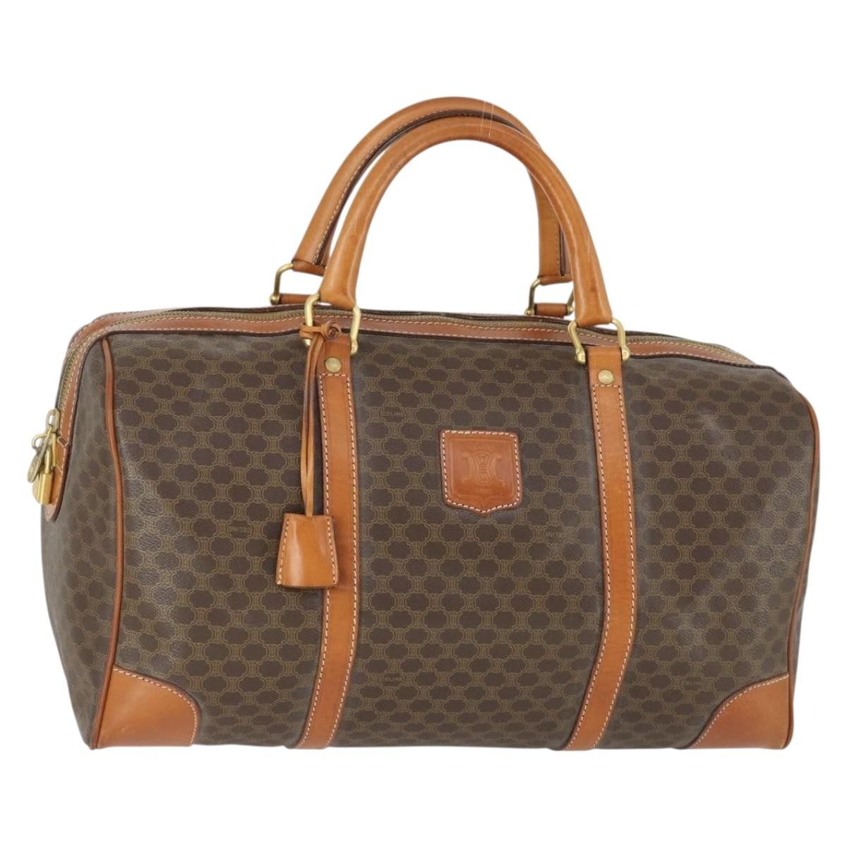 Celine Vintage Duffle Bag Canvas And Leather Brown Canvas Travel Bag Bag (Pre-Owned)