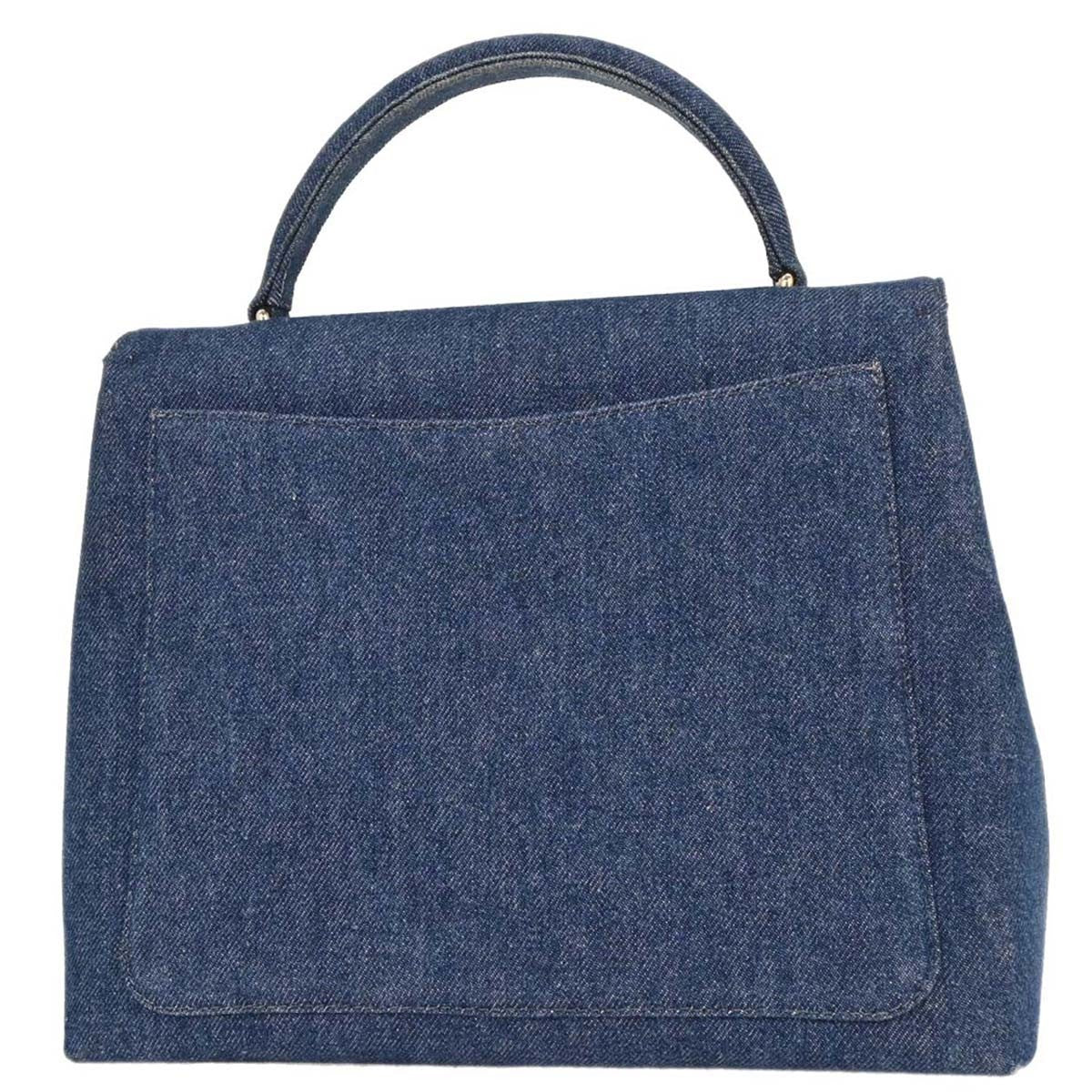Chanel Vintage Classic Top Handle Flap Bag Denim Blue Denim_Jeans Handbag (Pre-Owned)