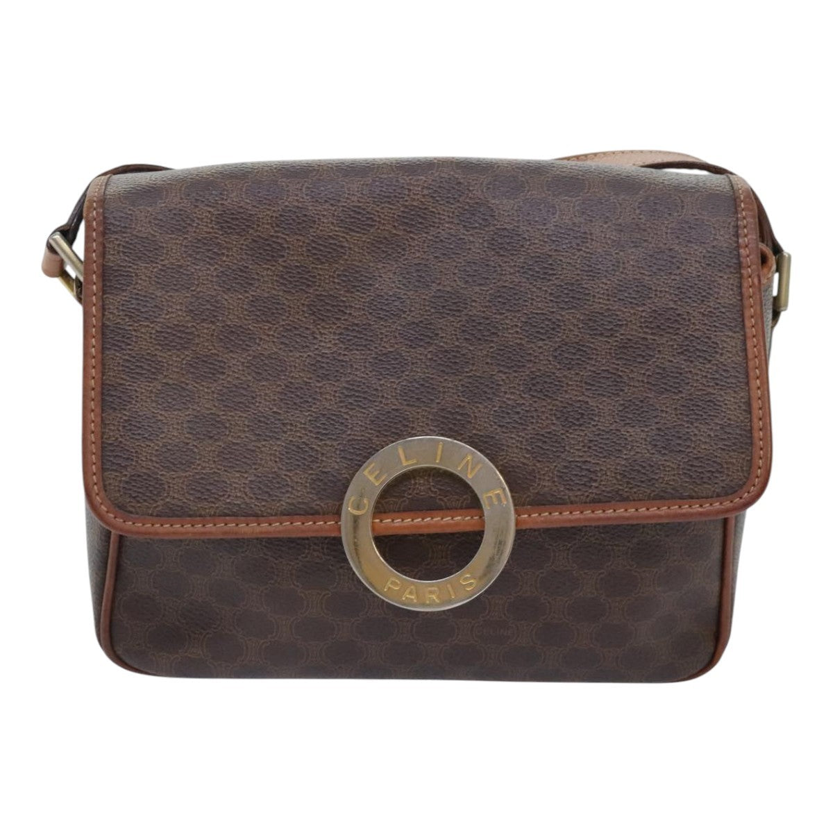 Celine Vintage Macadam Circle Logo Shoulder Bag Canvas And Leather Brown Canvas Shoulder Bag Bag (Pre-Owned)