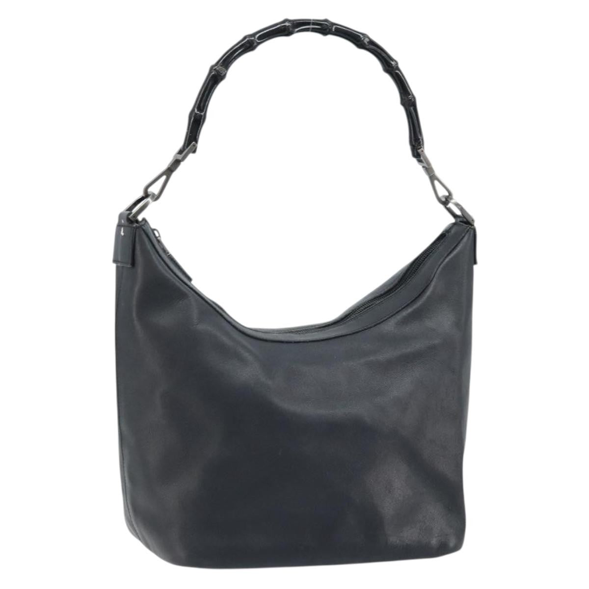 Gucci Vintage Bamboo Hobo Leather Black Leather Handbag (Pre-Owned)