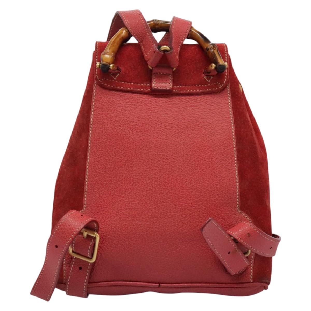 Gucci Gucci Bamboo Backpack Daim Red Suede Backpack Bag (Pre-Owned)