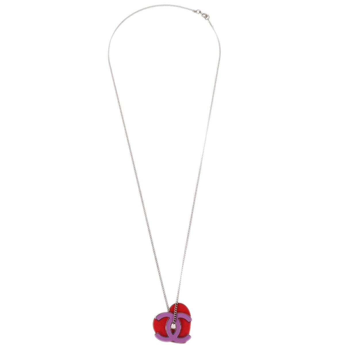 Chanel Cc And Heart Pendant Necklace Metal Silver Silver_Plated Necklace Jewelry (Pre-Owned)