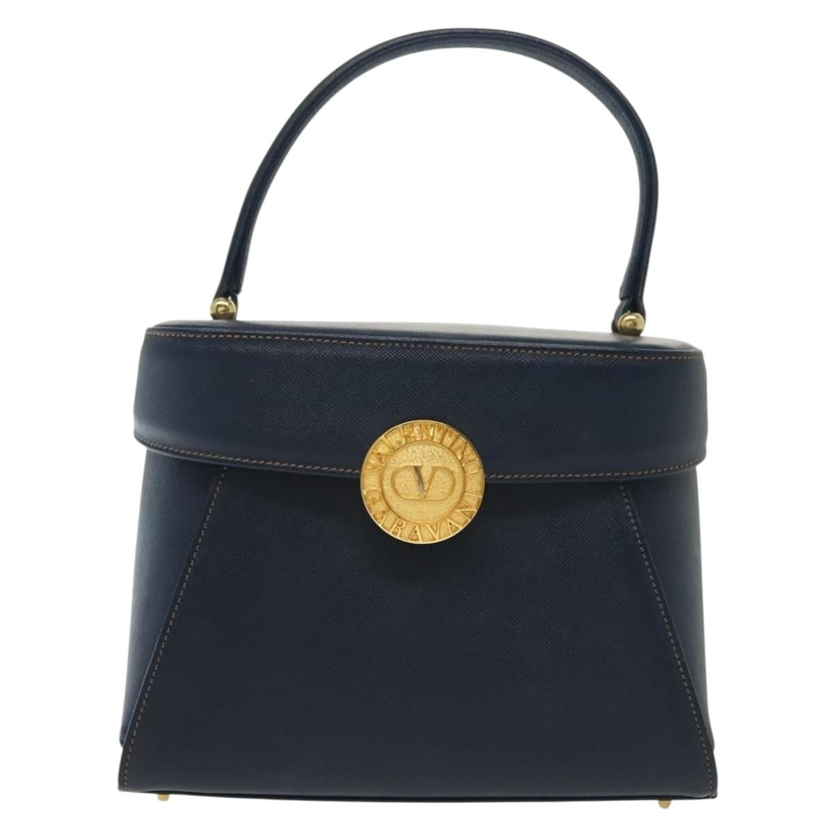 Valentino Garavani Vintage Handbag Leather Navy Leather Handbag (Pre-Owned)