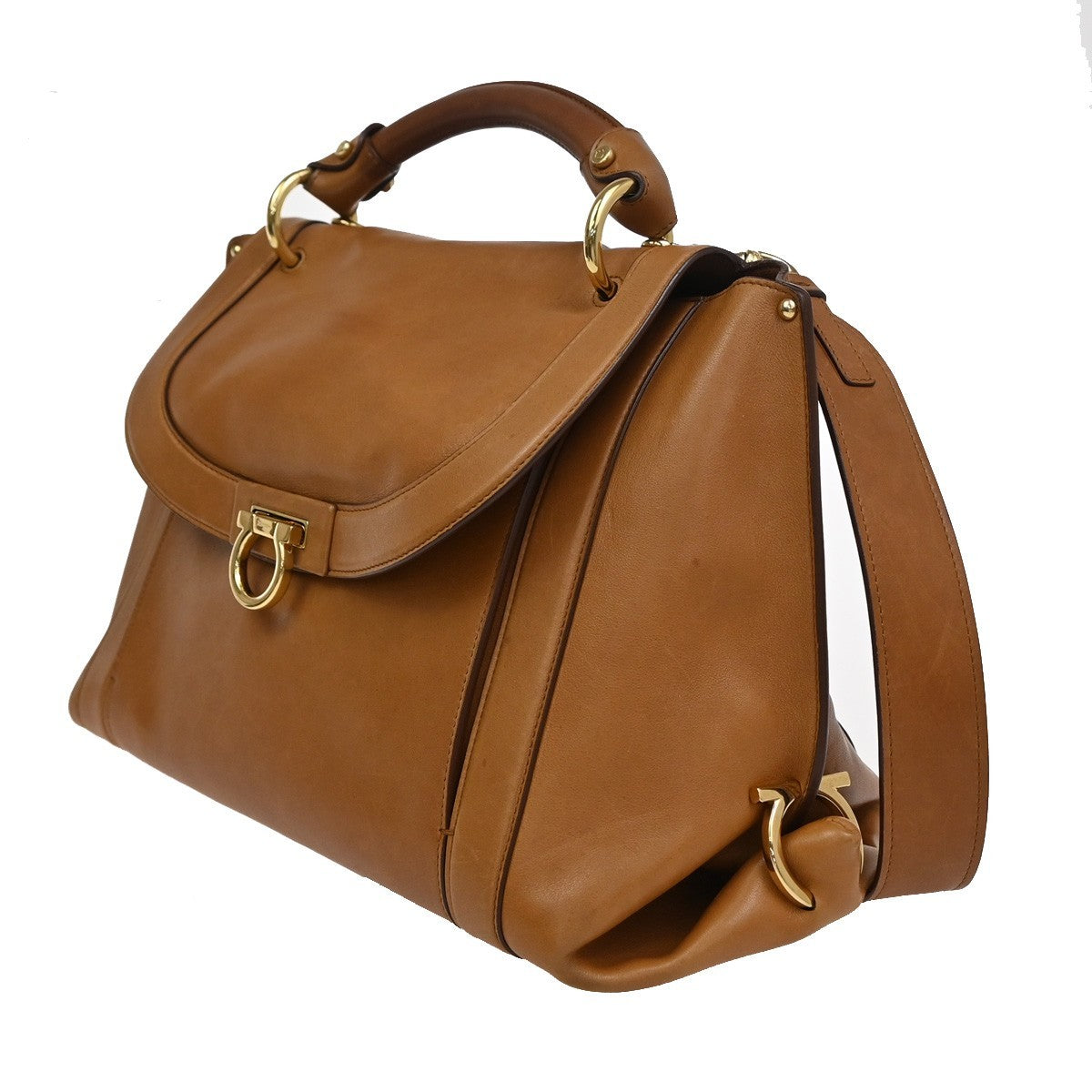 Salvatore Ferragamo Suzanna Satchel Smooth Leather Brown Leather Handbag (Pre-Owned)